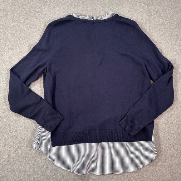 Crown & Ivy Layered Sweater Floral Embroidered Women's Large Navy Blue Stripe - Picture 9 of 9